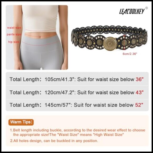 Western Concho Belt Vintage Boho Adjustable Waist Belt Y2K Chic Retro Style - Picture 6 of 7